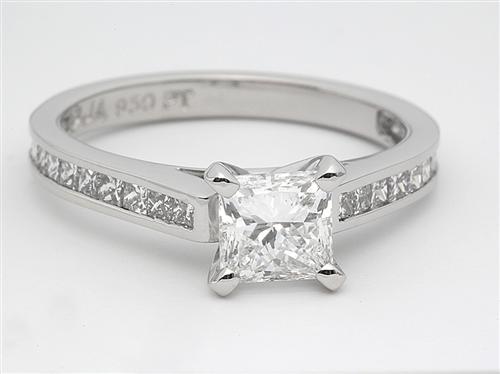 Platinum 1.07 Princess cut Diamond Ring With Side Stones