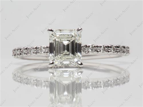 White Gold 1.10 Emerald cut Pave Diamond Rings