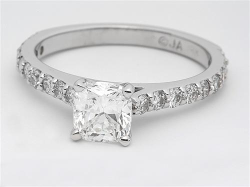 White Gold 1.03 Cushion cut Engagement Ring Side Stones