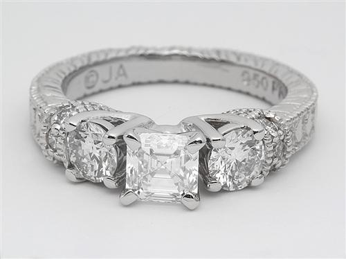 Platinum 0.52 Asscher cut Diamond Rings With Side Stones