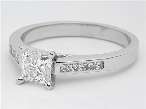 White Gold 0.83 Princess cut Engagement Rings With Side Stones