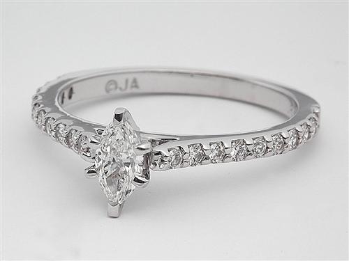 White Gold 0.32 Marquise cut Diamond Ring With Side Stones