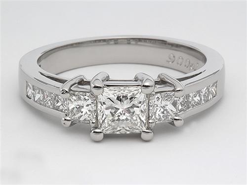 Platinum 0.61 Princess cut Diamond Ring With Sidestones