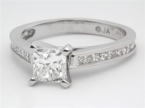 White Gold 1.04 Princess cut Side Stone Engagement Ring