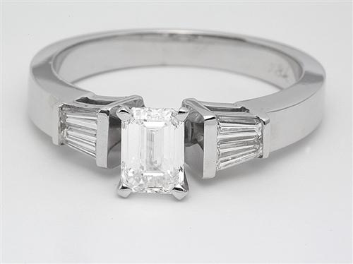 White Gold 0.70 Emerald cut Diamond Ring With Sidestones
