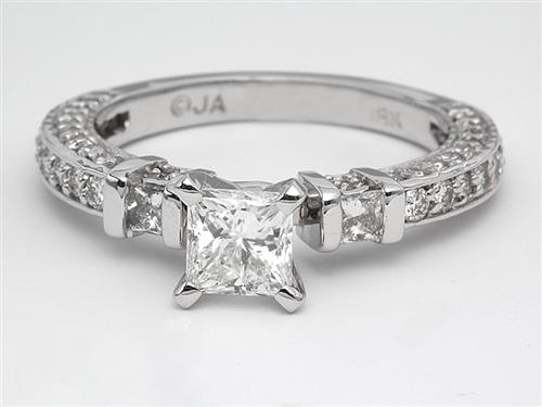 White Gold 0.71 Princess cut Pave Ring