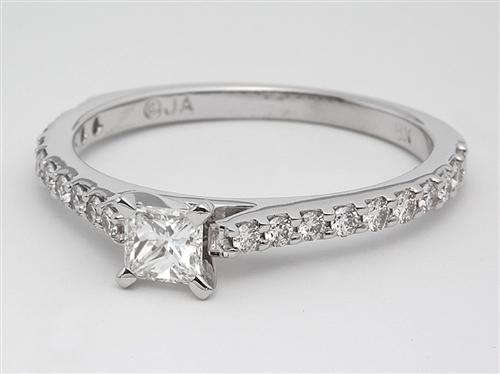 White Gold 0.30 Princess cut Engagement Rings Side Stones