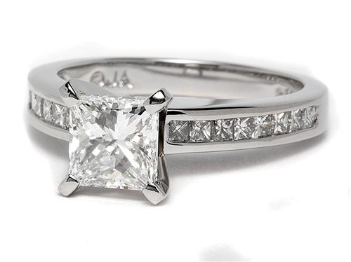 Platinum 1.50 Princess cut Engagement Ring Settings With Side Stones