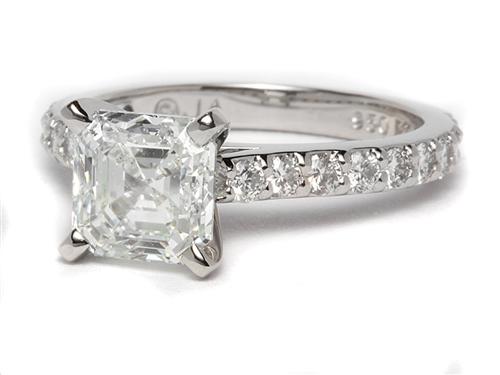 Platinum 1.85 Asscher cut Side Stone Engagement Ring