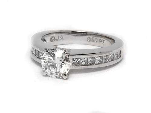 Platinum 1.00 Round cut Side Stone Engagement Ring