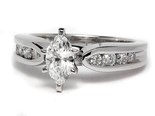 Platinum 0.42 Marquise cut Engagement Rings With Side Stones