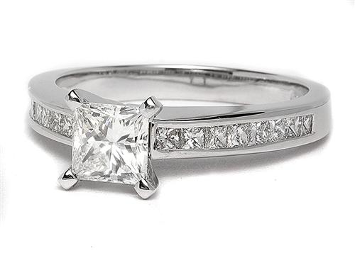 White Gold 1.02 Princess cut Engagement Rings Side Stones