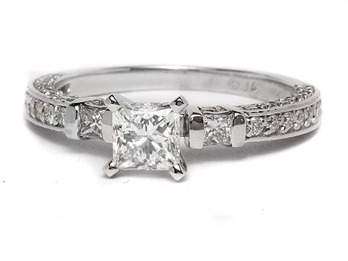 White Gold 0.83 Princess cut Pave Engagement Rings