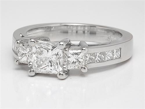 Platinum 0.77 Princess cut Engagement Ring With Side Stones