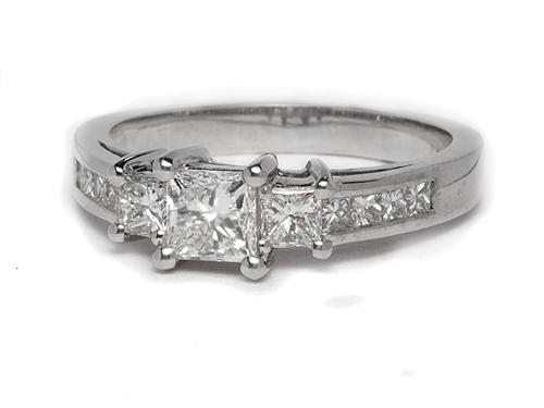 White Gold 0.71 Princess cut Side Stone Engagement Ring