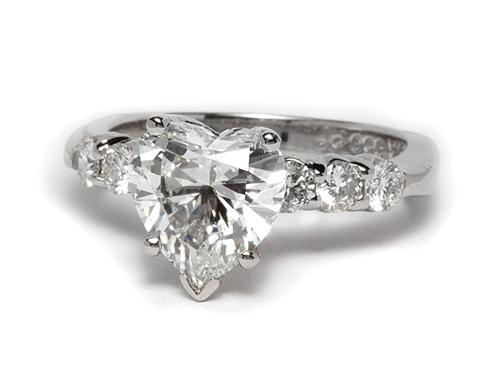 Platinum 1.83 Heart shaped Engagement Ring Side Stones