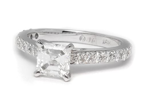 White Gold 0.91 Asscher cut Side Stone Engagement Rings