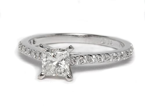 White Gold 0.74 Princess cut Engagement Rings Side Stones
