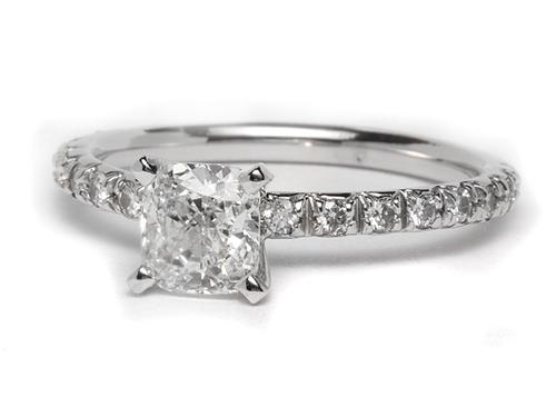 White Gold 1.01 Cushion cut Pave Ring Mountings