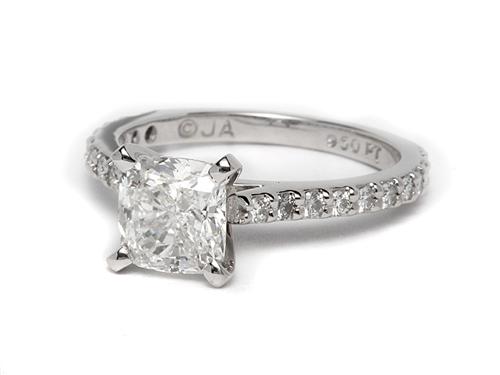 Platinum 1.52 Cushion cut Engagement Ring With Side Stones