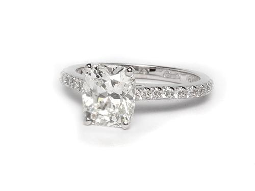 White Gold 1.81 Cushion cut Engagement Ring With Sidestones