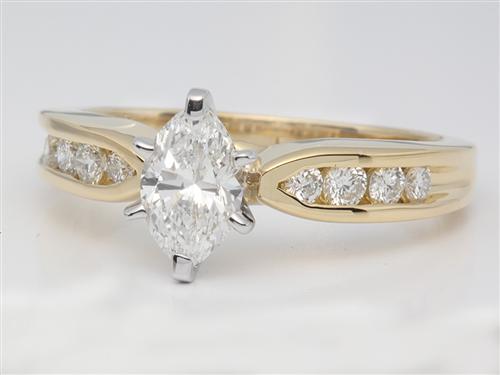 Gold 0.70 Marquise cut Engagement Ring Settings With Side Stones