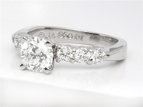 Platinum 0.86 Round cut Engagement Rings Side Stones