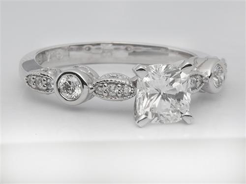 White Gold 0.93 Cushion cut Engagement Rings With Sidestones