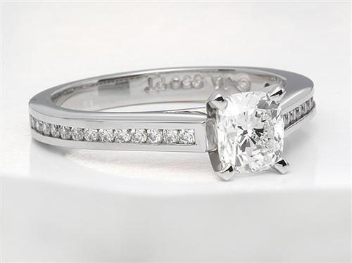 Platinum 0.92 Cushion cut Diamond Ring With Sidestones