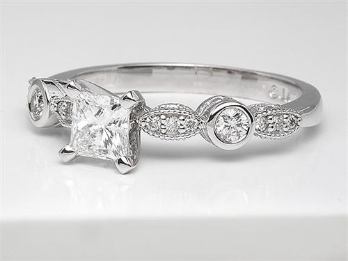 White Gold 0.54 Princess cut Diamond Ring With Side Stones