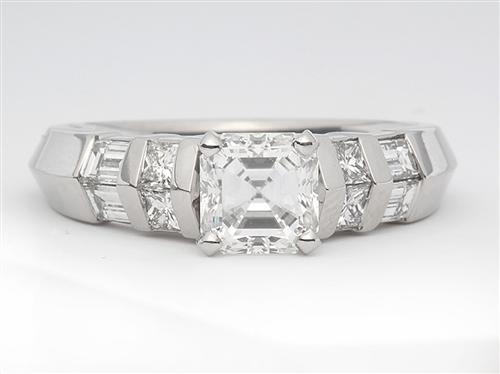 Platinum 1.00 Asscher cut Engagement Ring Settings With Side Stones