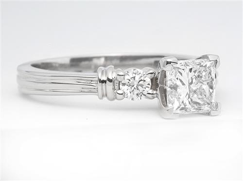 White Gold 0.90 Princess cut Engagement Rings With Side Stones