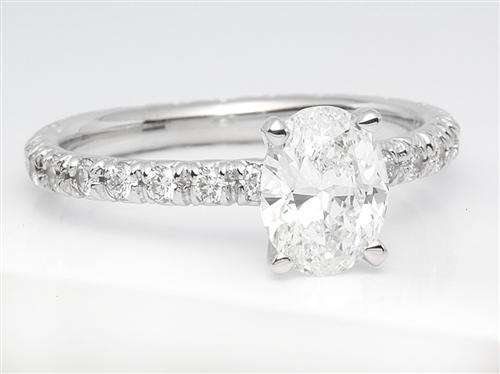 White Gold 0.92 Oval cut Pave Ring Mountings