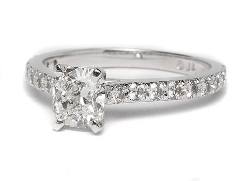 White Gold 1.01 Cushion cut Engagement Ring With Sidestones