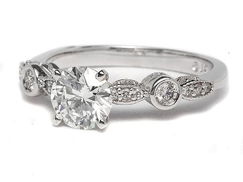 White Gold 1.07 Round cut Engagement Rings With Sidestones