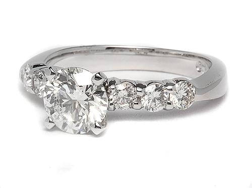 White Gold 0.92 Round cut Sidestone Engagement Ring