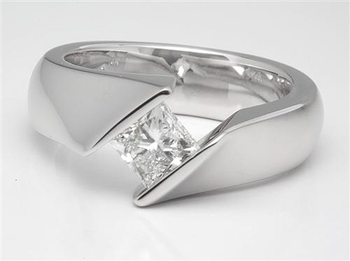 White Gold 0.74 Princess cut Tension Setting Engagement Rings