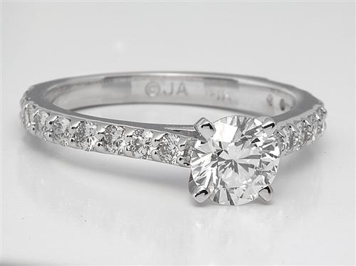 White Gold 0.73 Round cut Side Stone Engagement Ring