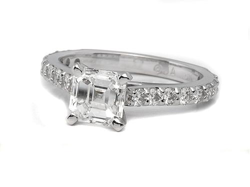 White Gold 1.10 Asscher cut Princess Cut Engagement Rings With Side Stones