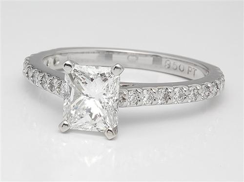 Platinum 1.01 Radiant cut Side Stone Engagement Rings