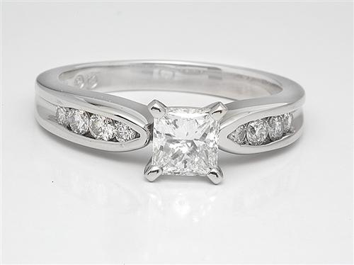 Platinum 0.79 Princess cut Engagement Rings With Side Stones