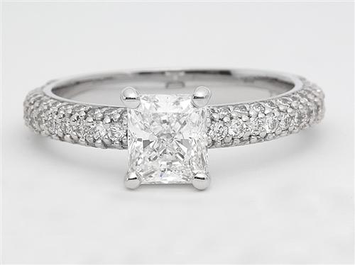 White Gold 1.04 Radiant cut Pave Ring