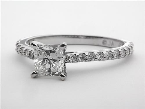 White Gold 0.88 Radiant cut Side Stone Engagement Ring