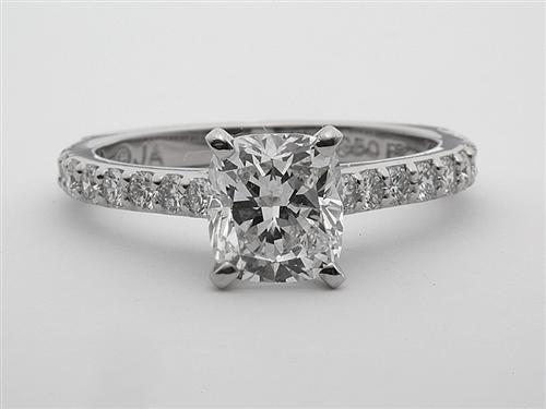 Platinum 1.51 Cushion cut Diamond Ring With Sidestones