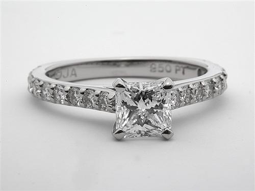 Platinum 1.00 Radiant cut Sidestone Engagement Ring