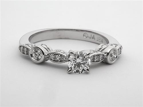 White Gold 0.34 Round cut Engagement Rings Side Stones