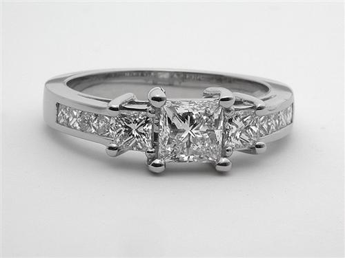 Platinum 0.75 Princess cut Side Stone Engagement Rings