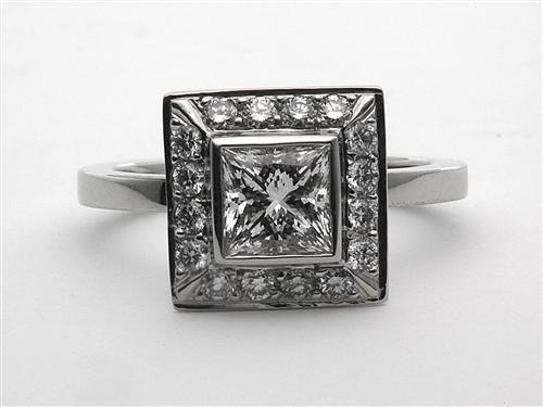 Platinum 0.84 Princess cut Pave Engagement Ring