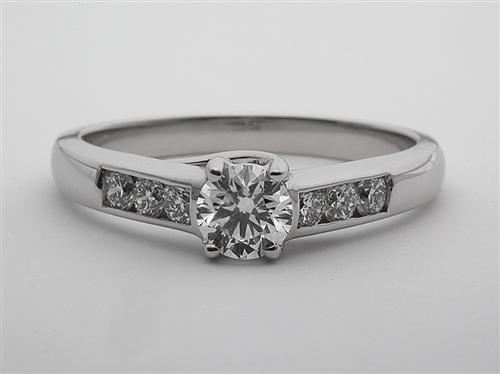 White Gold 0.44 Round cut Engagement Ring With Sidestones