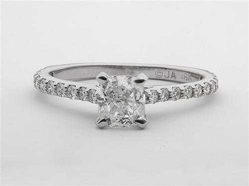 White Gold 0.91 Cushion cut Side Stone Engagement Rings